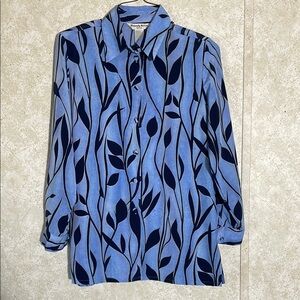 Navy and light blue floral  polyester button front long sleeve shirt size M